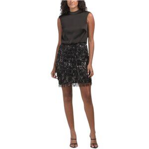 ADRIANNA BY ADRIANNA PAPELL Sleeveless Fringe Mini Dress